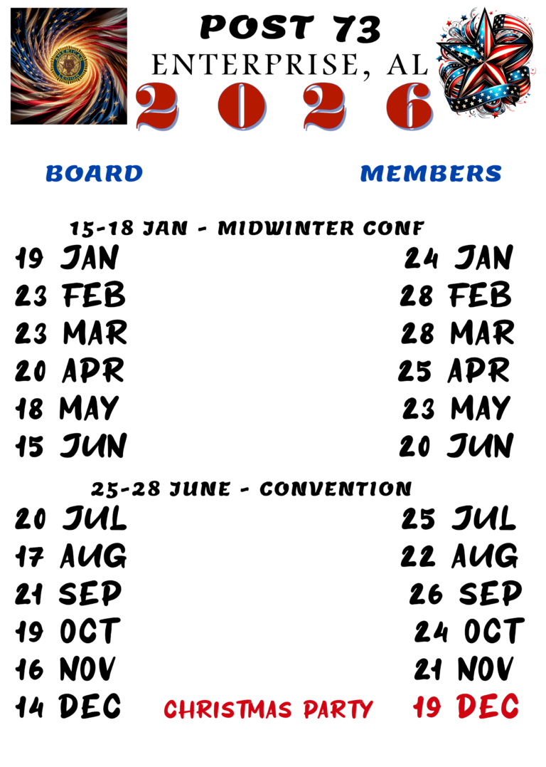 2 0 2 6 Post 73 Calendar